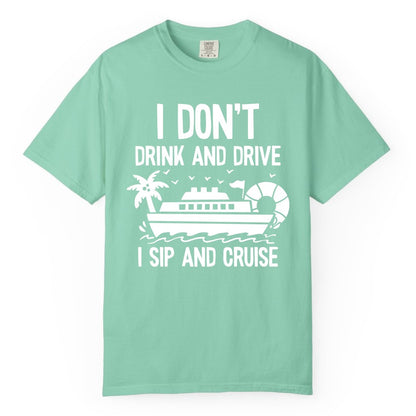 I Sip and Cruise Shirt - Funny Cruise Drinking Tee for Vacationers (Comfort Color) in Island Reef - I Sip And Cruise Funny Drinking Shirt With Cruise Ship And Tropics