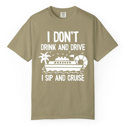 I Sip and Cruise Shirt - Funny Cruise Drinking Tee for Vacationers (Comfort Color) in Khaki - I Sip And Cruise Funny Drinking Shirt With Cruise Ship And Tropics