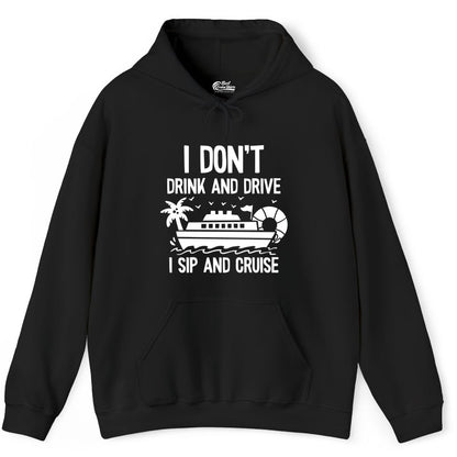 I Sip and Cruise Shirt - Funny Cruise Drinking Tee for Vacationers (Hoodie) in Black - I Sip And Cruise Funny Drinking Shirt With Cruise Ship And Tropics