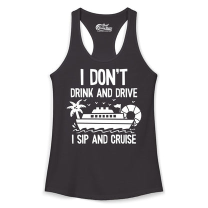 I Sip and Cruise Shirt - Funny Cruise Drinking Tee for Vacationers (Ladies Tank) in Black - I Sip And Cruise Funny Drinking Shirt With Cruise Ship And Tropics