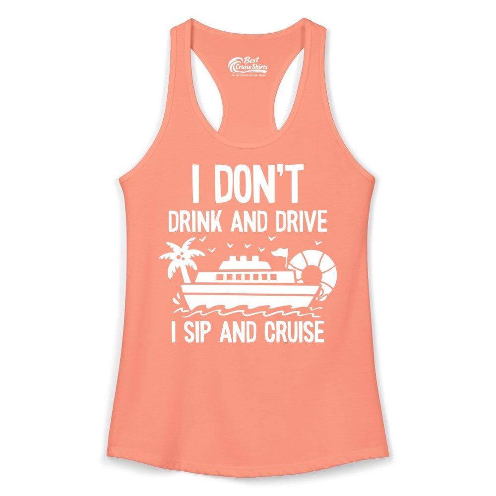 I Sip and Cruise Shirt - Funny Cruise Drinking Tee for Vacationers (Ladies Tank) in Solid Light Orange - I Sip And Cruise Funny Drinking Shirt With Cruise Ship And Tropics
