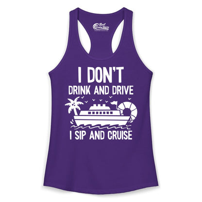 I Sip and Cruise Shirt - Funny Cruise Drinking Tee for Vacationers (Ladies Tank) in Solid Purple Rush - I Sip And Cruise Funny Drinking Shirt With Cruise Ship And Tropics