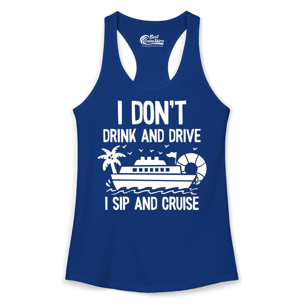 I Sip and Cruise Shirt - Funny Cruise Drinking Tee for Vacationers (Ladies Tank) in Solid Royal - I Sip And Cruise Funny Drinking Shirt With Cruise Ship And Tropics
