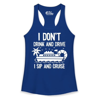 I Sip and Cruise Shirt - Funny Cruise Drinking Tee for Vacationers (Ladies Tank) in Solid Royal - I Sip And Cruise Funny Drinking Shirt With Cruise Ship And Tropics