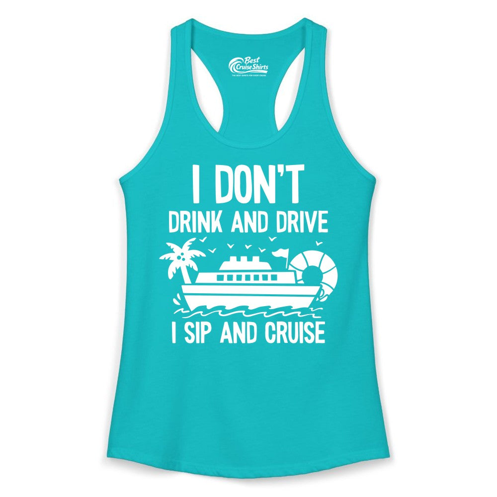 I Sip and Cruise Shirt - Funny Cruise Drinking Tee for Vacationers (Ladies Tank) in Tahiti Blue - I Sip And Cruise Funny Drinking Shirt With Cruise Ship And Tropics