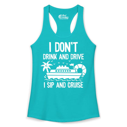 I Sip and Cruise Shirt - Funny Cruise Drinking Tee for Vacationers (Ladies Tank) in Tahiti Blue - I Sip And Cruise Funny Drinking Shirt With Cruise Ship And Tropics