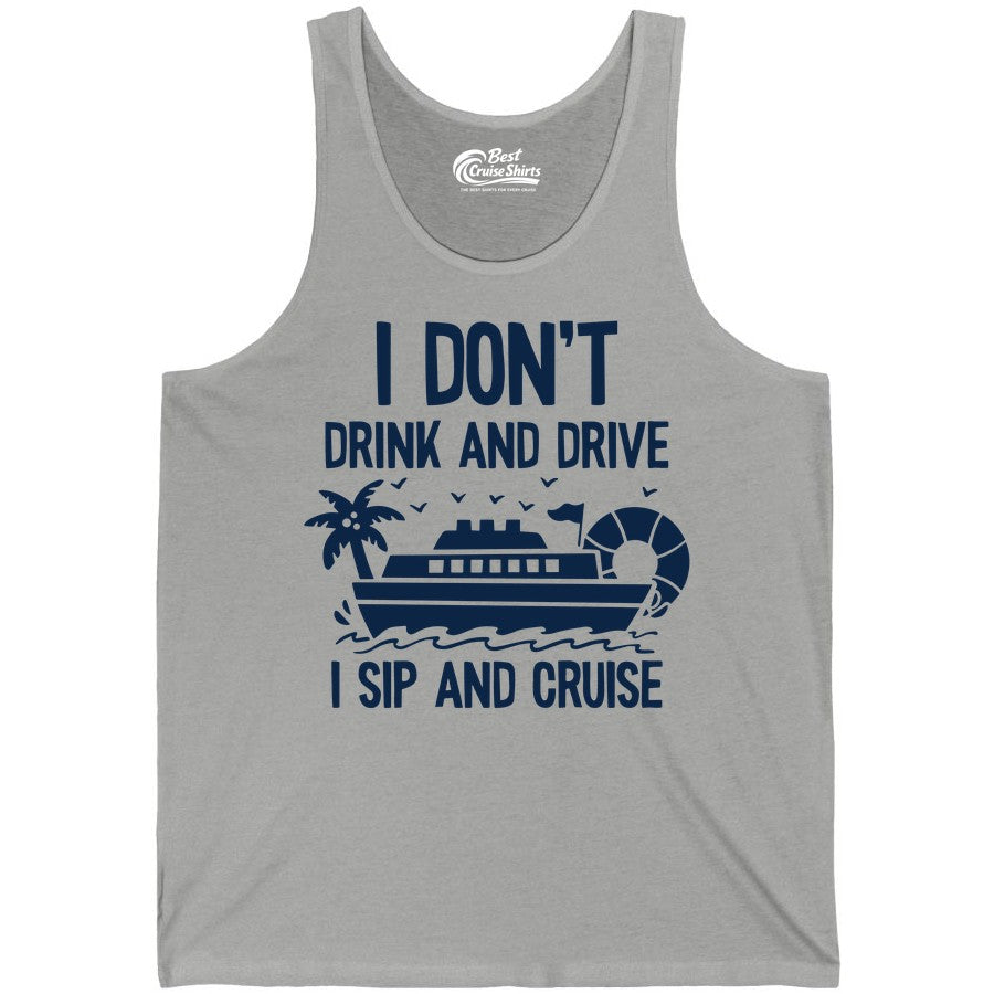 I Sip and Cruise Shirt - Funny Cruise Drinking Tee for Vacationers (Tank Top) in Athletic Heather - I Sip And Cruise Funny Drinking Shirt With Cruise Ship And Tropics