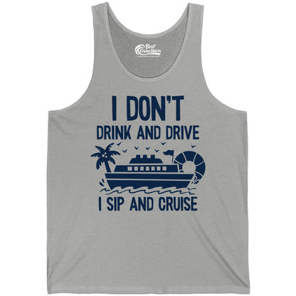 I Sip and Cruise Shirt - Funny Cruise Drinking Tee for Vacationers (Tank Top) in Athletic Heather - I Sip And Cruise Funny Drinking Shirt With Cruise Ship And Tropics