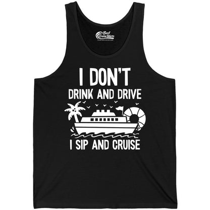 I Sip and Cruise Shirt - Funny Cruise Drinking Tee for Vacationers (Tank Top) in Black - I Sip And Cruise Funny Drinking Shirt With Cruise Ship And Tropics