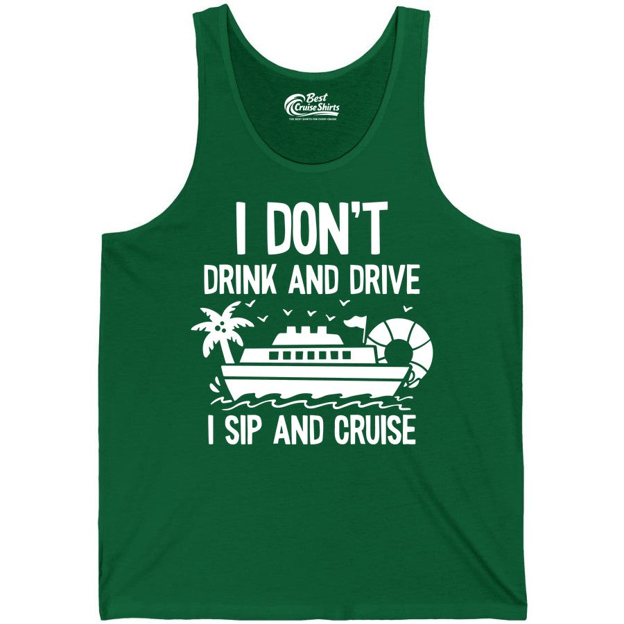 I Sip and Cruise Shirt - Funny Cruise Drinking Tee for Vacationers (Tank Top) in Kelly - I Sip And Cruise Funny Drinking Shirt With Cruise Ship And Tropics