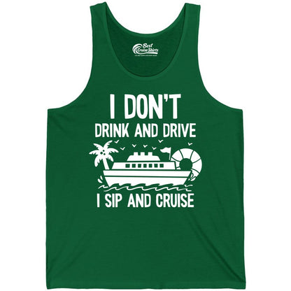 I Sip and Cruise Shirt - Funny Cruise Drinking Tee for Vacationers (Tank Top) in Kelly - I Sip And Cruise Funny Drinking Shirt With Cruise Ship And Tropics