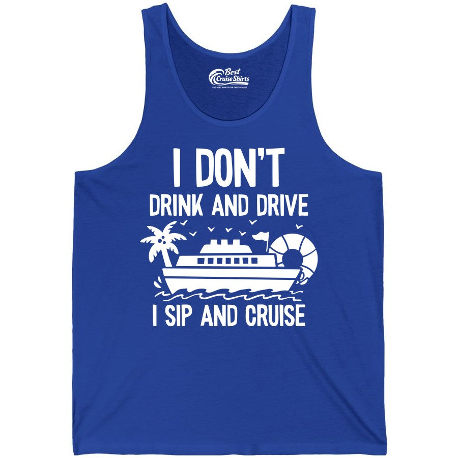 I Sip and Cruise Shirt - Funny Cruise Drinking Tee for Vacationers (Tank Top) in True Royal - I Sip And Cruise Funny Drinking Shirt With Cruise Ship And Tropics