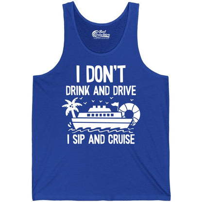 I Sip and Cruise Shirt - Funny Cruise Drinking Tee for Vacationers (Tank Top) in True Royal - I Sip And Cruise Funny Drinking Shirt With Cruise Ship And Tropics