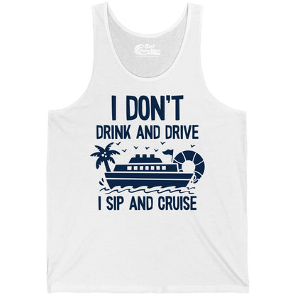 I Sip and Cruise Shirt - Funny Cruise Drinking Tee for Vacationers (Tank Top) in White - I Sip And Cruise Funny Drinking Shirt With Cruise Ship And Tropics