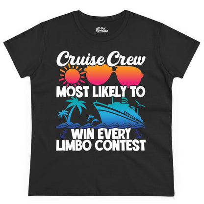 Cruise Crew Shirt - Funny Limbo Contest Tee for Group Cruises (Ladies Tee) in Black - Cruise Crew Limbo Contest Funny Group Caribbean Party Shirt