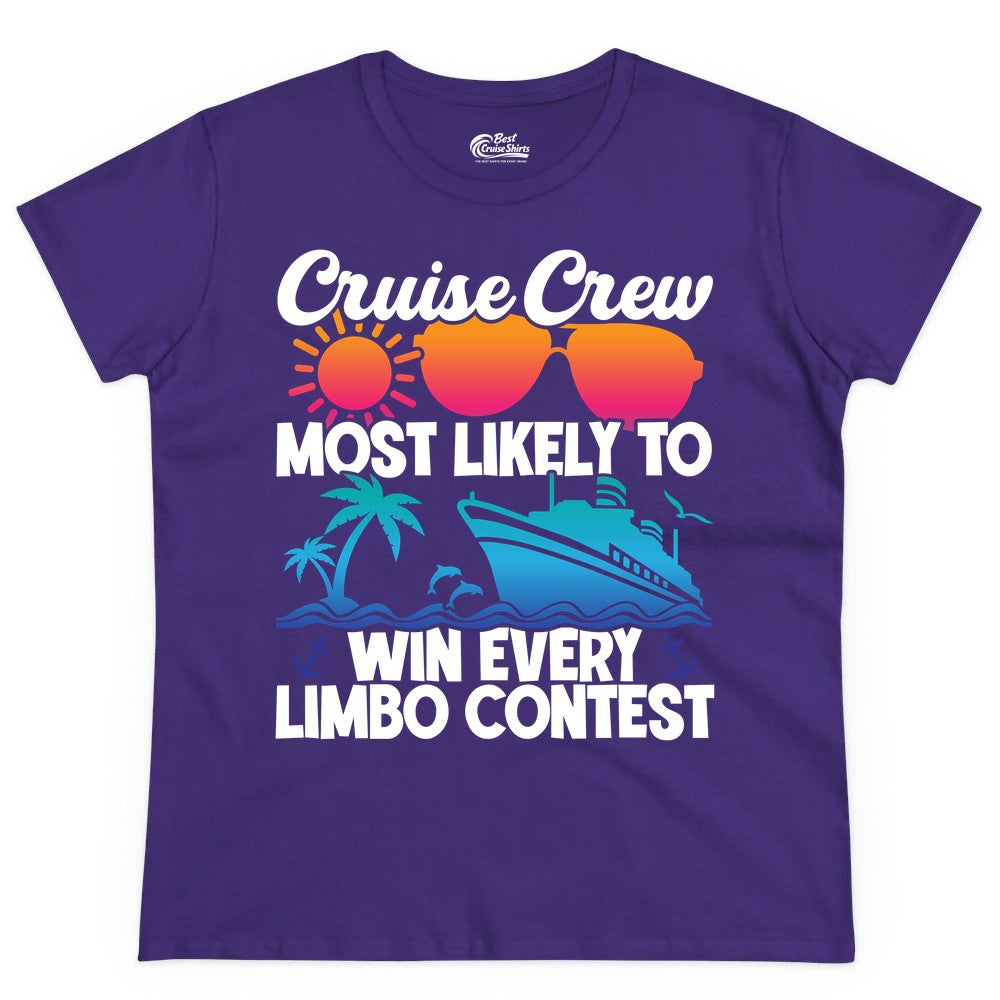 Cruise Crew Shirt - Funny Limbo Contest Tee for Group Cruises (Ladies Tee) in Purple - Cruise Crew Limbo Contest Funny Group Caribbean Party Shirt