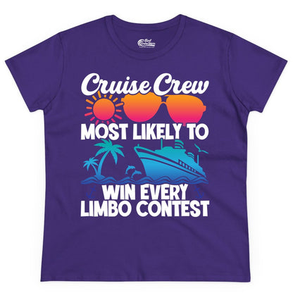 Cruise Crew Shirt - Funny Limbo Contest Tee for Group Cruises (Ladies Tee) in Purple - Cruise Crew Limbo Contest Funny Group Caribbean Party Shirt
