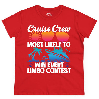 Cruise Crew Shirt - Funny Limbo Contest Tee for Group Cruises (Ladies Tee) in Red - Cruise Crew Limbo Contest Funny Group Caribbean Party Shirt