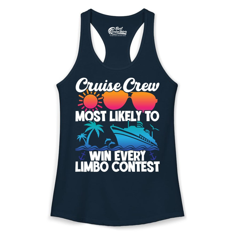 Cruise Crew Shirt - Funny Limbo Contest Tee for Group Cruises (Ladies Tank) in Solid Midnight Navy - Cruise Crew Limbo Contest Funny Group Caribbean Party Shirt