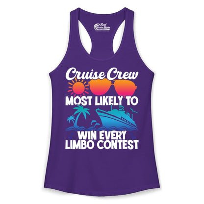 Cruise Crew Shirt - Funny Limbo Contest Tee for Group Cruises (Ladies Tank) in Solid Purple Rush - Cruise Crew Limbo Contest Funny Group Caribbean Party Shirt