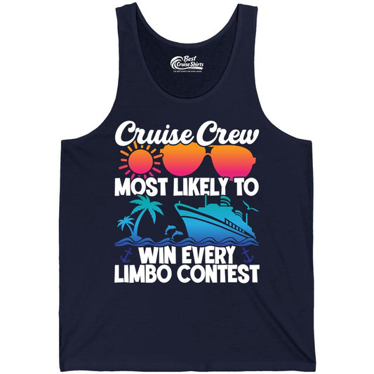 Cruise Crew Shirt - Funny Limbo Contest Tee for Group Cruises (Tank Top) in Navy - Cruise Crew Limbo Contest Funny Group Caribbean Party Shirt