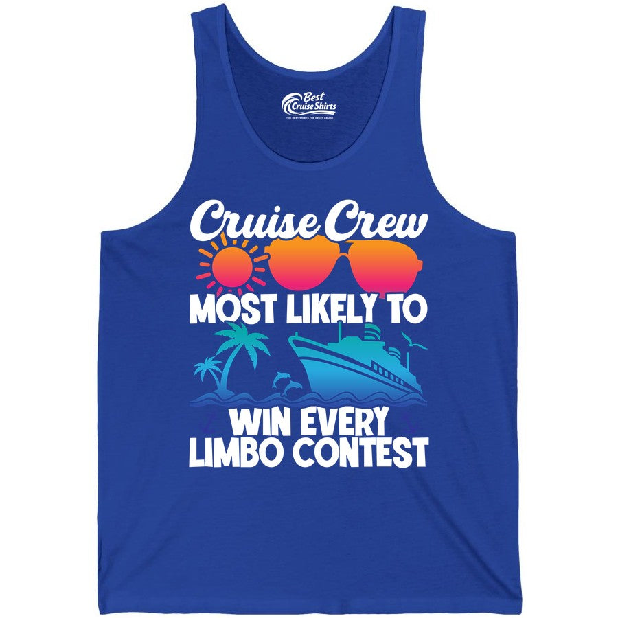 Cruise Crew Shirt - Funny Limbo Contest Tee for Group Cruises (Tank Top) in True Royal - Cruise Crew Limbo Contest Funny Group Caribbean Party Shirt