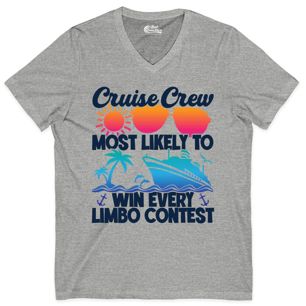 Cruise Crew Shirt - Funny Limbo Contest Tee for Group Cruises (V-Neck) in Athletic Heather - Cruise Crew Limbo Contest Funny Group Caribbean Party Shirt