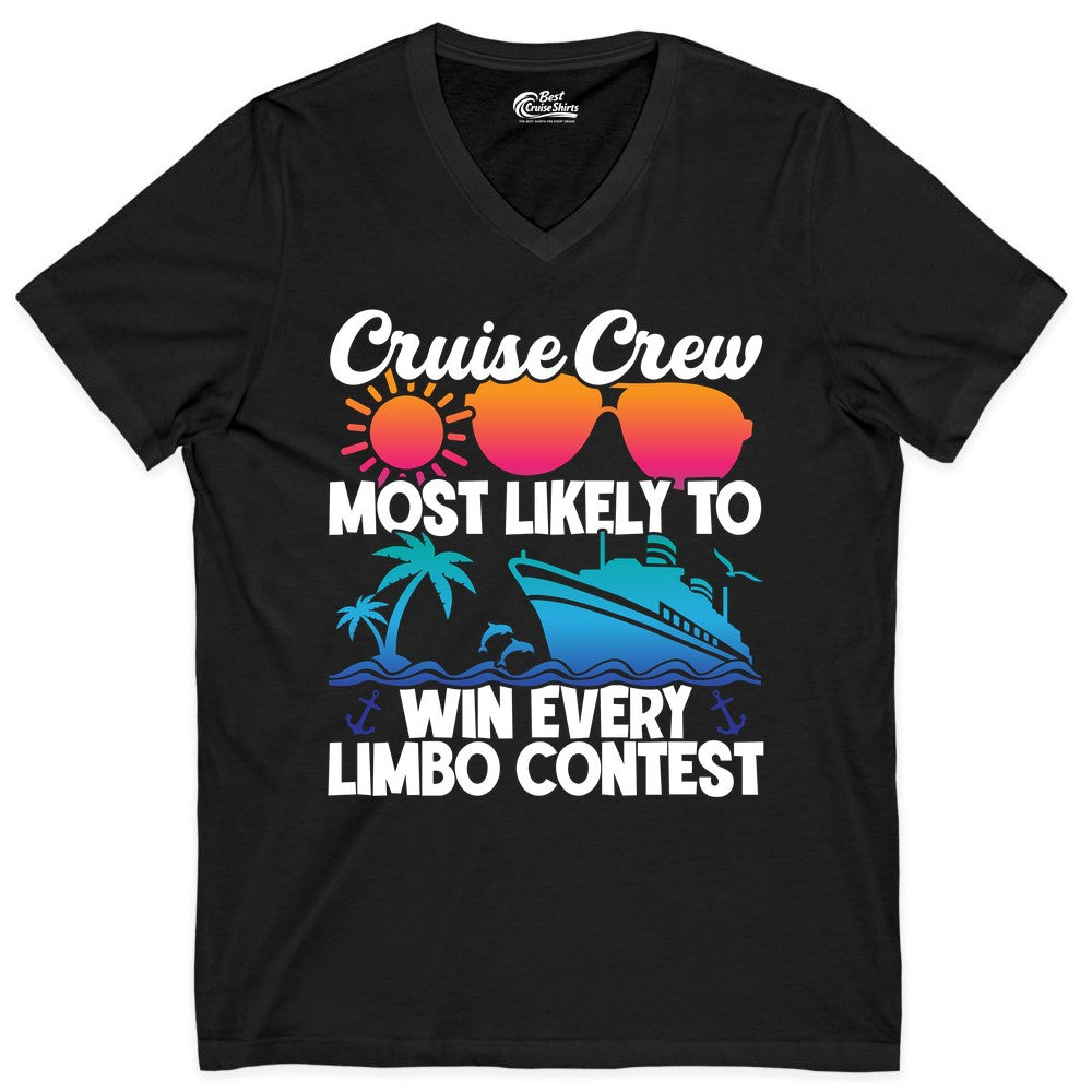 Cruise Crew Shirt - Funny Limbo Contest Tee for Group Cruises (V-Neck) in Black - Cruise Crew Limbo Contest Funny Group Caribbean Party Shirt