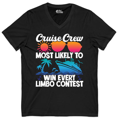 Cruise Crew Shirt - Funny Limbo Contest Tee for Group Cruises (V-Neck) in Black - Cruise Crew Limbo Contest Funny Group Caribbean Party Shirt