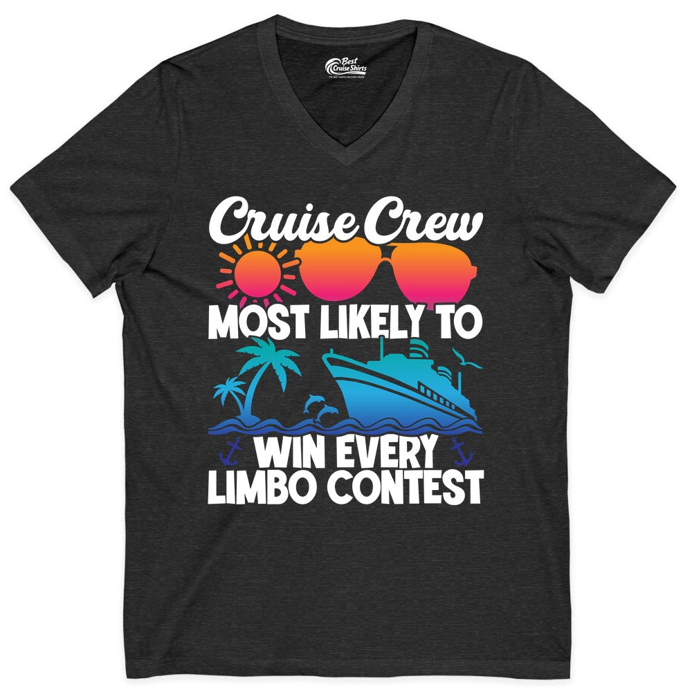 Cruise Crew Shirt - Funny Limbo Contest Tee for Group Cruises (V-Neck) in Dark Grey Heather - Cruise Crew Limbo Contest Funny Group Caribbean Party Shirt