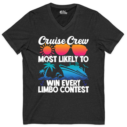 Cruise Crew Shirt - Funny Limbo Contest Tee for Group Cruises (V-Neck) in Dark Grey Heather - Cruise Crew Limbo Contest Funny Group Caribbean Party Shirt