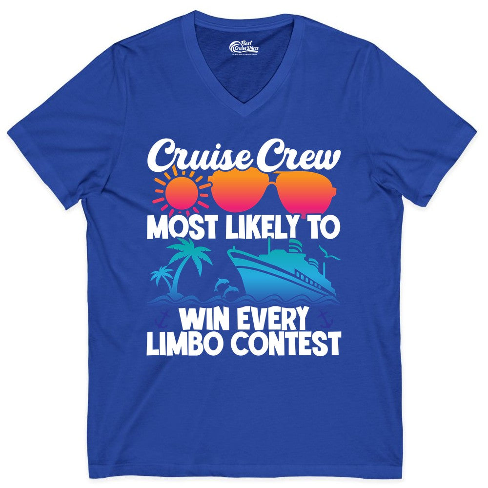 Cruise Crew Shirt - Funny Limbo Contest Tee for Group Cruises (V-Neck) in True Royal - Cruise Crew Limbo Contest Funny Group Caribbean Party Shirt