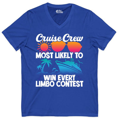 Cruise Crew Shirt - Funny Limbo Contest Tee for Group Cruises (V-Neck) in True Royal - Cruise Crew Limbo Contest Funny Group Caribbean Party Shirt