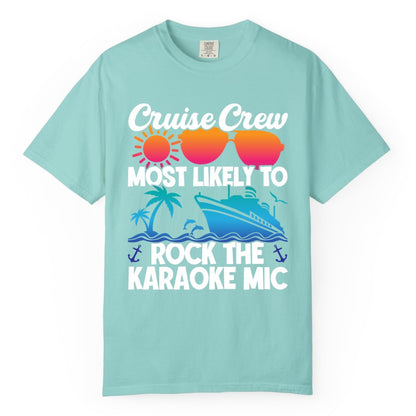 Cruise Crew Shirt - Fun Karaoke Party Vacation Group Apparel (Comfort Color) in Chalky Mint - Cruise Crew Karaoke Party Shirt - Tropical Sunset Sunglasses Design