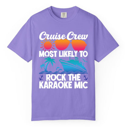 Cruise Crew Shirt - Fun Karaoke Party Vacation Group Apparel (Comfort Color) in Violet - Cruise Crew Karaoke Party Shirt - Tropical Sunset Sunglasses Design