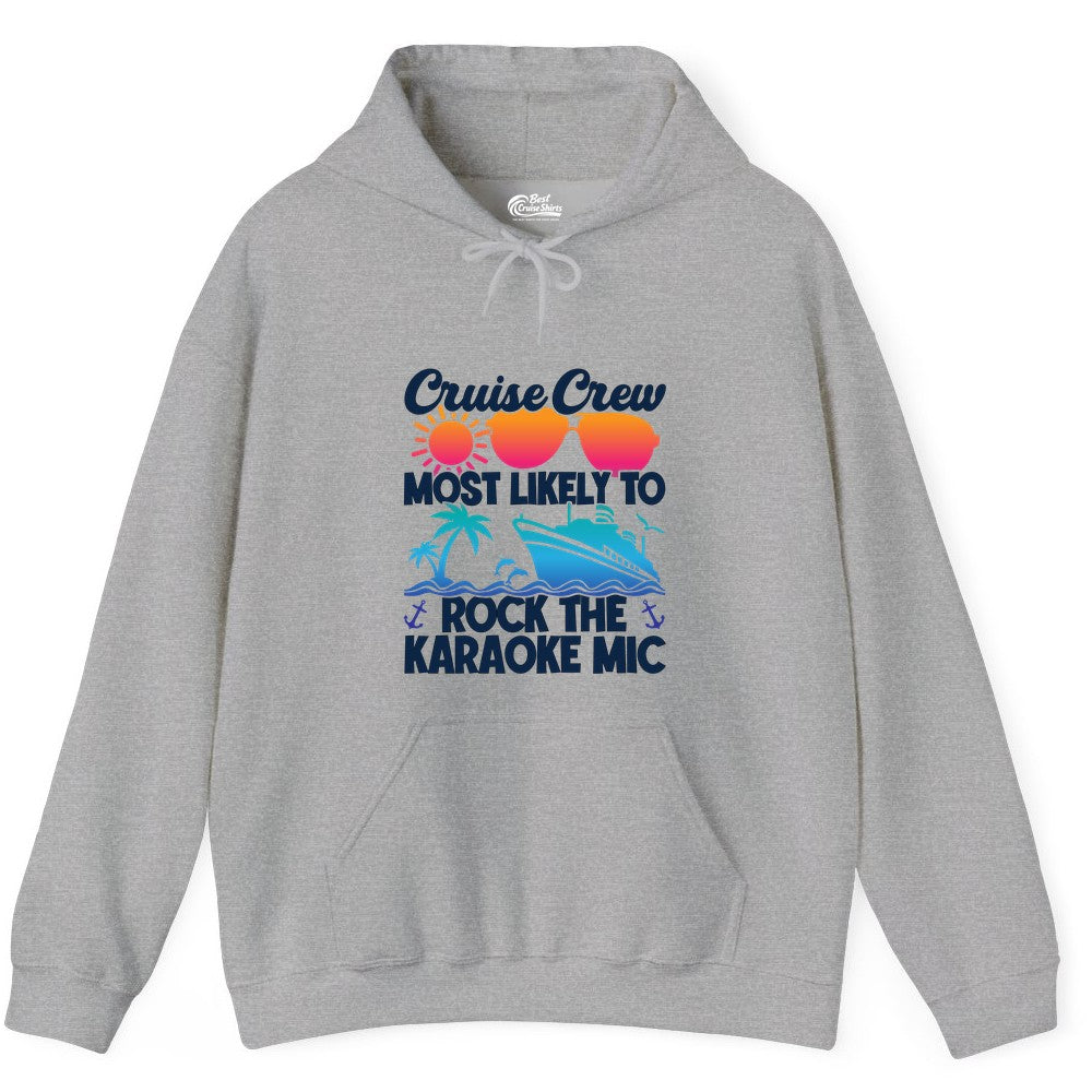 Cruise Crew Shirt - Fun Karaoke Party Vacation Group Apparel (Hoodie) in Sport Grey - Cruise Crew Karaoke Party Shirt - Tropical Sunset Sunglasses Design