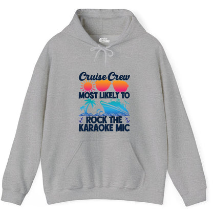 Cruise Crew Shirt - Fun Karaoke Party Vacation Group Apparel (Hoodie) in Sport Grey - Cruise Crew Karaoke Party Shirt - Tropical Sunset Sunglasses Design
