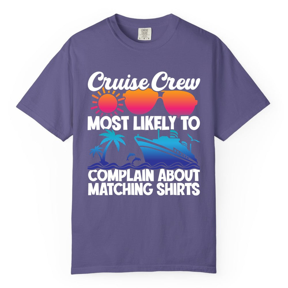 Cruise Crew Shirt - Funny Matching Group Vacation Tee for Cruises (Comfort Color) in Grape - Cruise Crew Funny Matching Shirt Bold Sunglasses Tropical Ship Tee