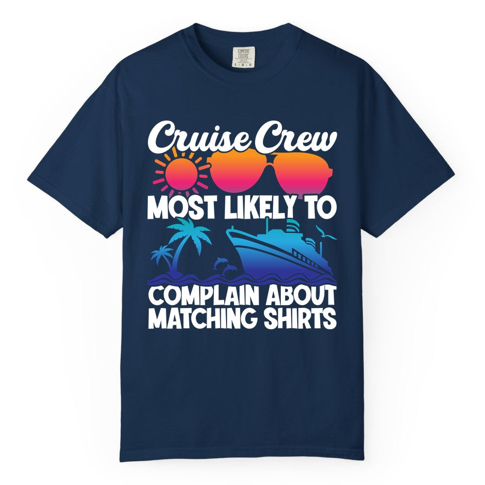 Cruise Crew Shirt - Funny Matching Group Vacation Tee for Cruises (Comfort Color) in Navy - Cruise Crew Funny Matching Shirt Bold Sunglasses Tropical Ship Tee