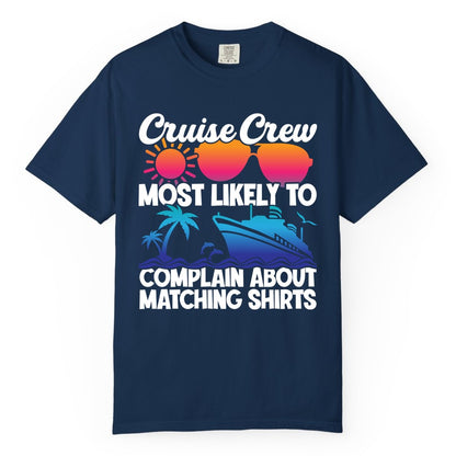 Cruise Crew Shirt - Funny Matching Group Vacation Tee for Cruises (Comfort Color) in Navy - Cruise Crew Funny Matching Shirt Bold Sunglasses Tropical Ship Tee