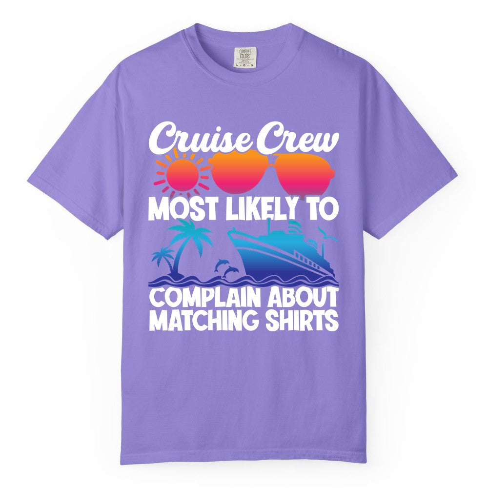 Cruise Crew Shirt - Funny Matching Group Vacation Tee for Cruises (Comfort Color) in Violet - Cruise Crew Funny Matching Shirt Bold Sunglasses Tropical Ship Tee