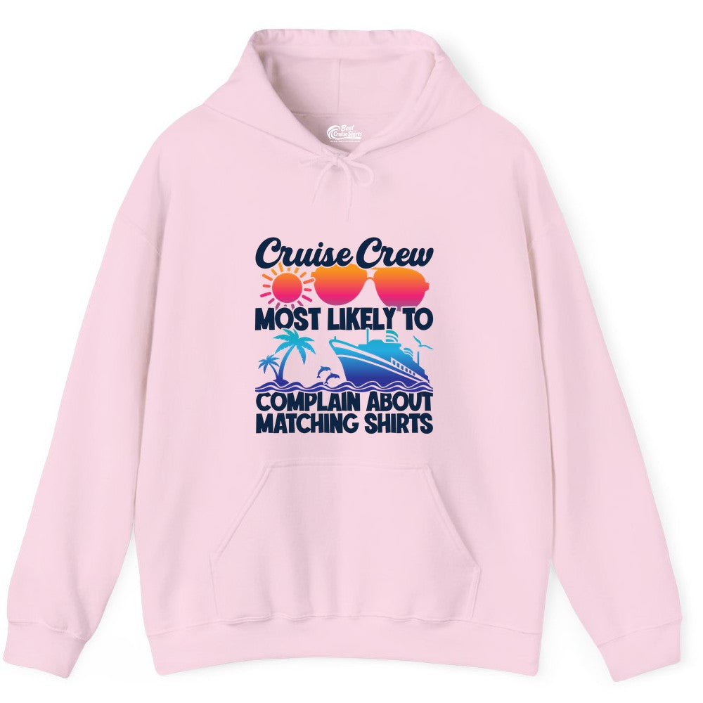 Cruise Crew Shirt - Funny Matching Group Vacation Tee for Cruises (Hoodie) in Light Pink - Cruise Crew Funny Matching Shirt Bold Sunglasses Tropical Ship Tee