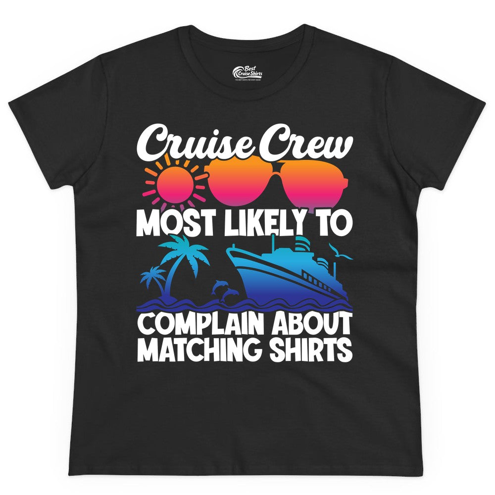 Cruise Crew Shirt - Funny Matching Group Vacation Tee for Cruises (Ladies Tee) in Black - Cruise Crew Funny Matching Shirt Bold Sunglasses Tropical Ship Tee