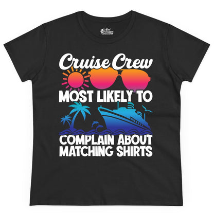 Cruise Crew Shirt - Funny Matching Group Vacation Tee for Cruises (Ladies Tee) in Black - Cruise Crew Funny Matching Shirt Bold Sunglasses Tropical Ship Tee