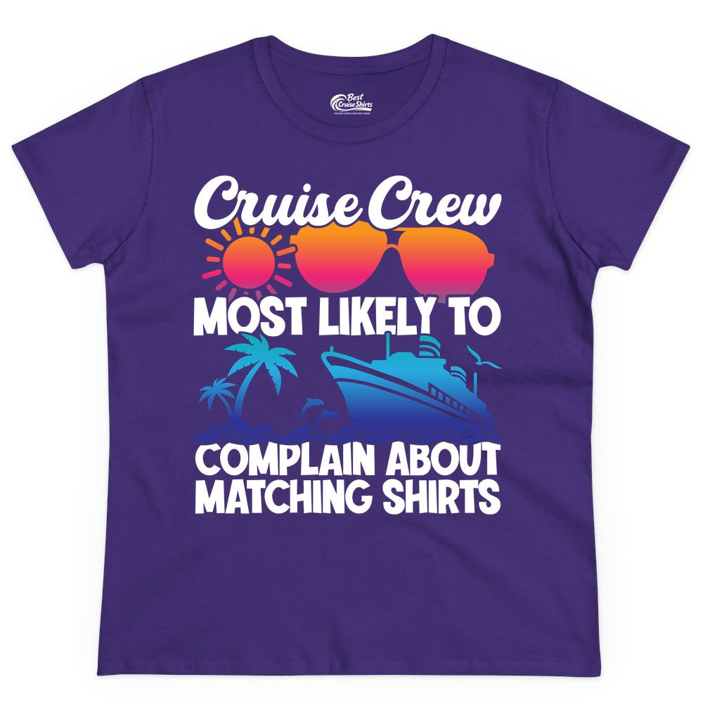 Cruise Crew Shirt - Funny Matching Group Vacation Tee for Cruises (Ladies Tee) in Purple - Cruise Crew Funny Matching Shirt Bold Sunglasses Tropical Ship Tee