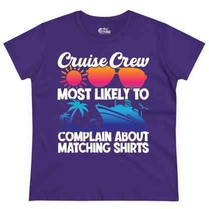 Cruise Crew Shirt - Funny Matching Group Vacation Tee for Cruises (Ladies Tee) in Purple - Cruise Crew Funny Matching Shirt Bold Sunglasses Tropical Ship Tee