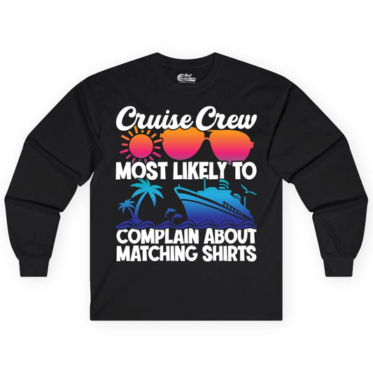 Cruise Crew Shirt - Funny Matching Group Vacation Tee for Cruises (Long Sleeve) in Black - Cruise Crew Funny Matching Shirt Bold Sunglasses Tropical Ship Tee