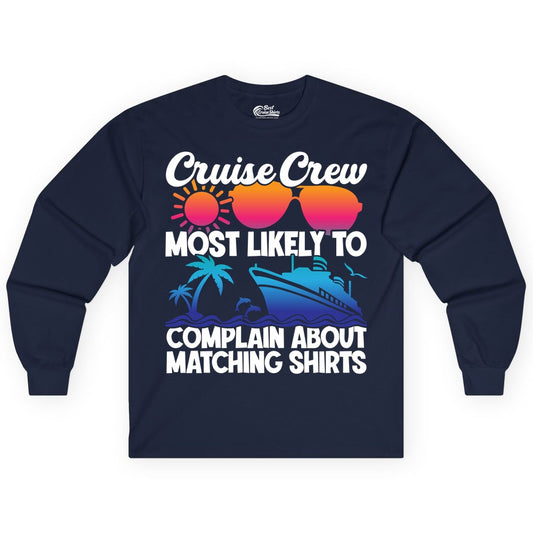 Cruise Crew Shirt - Funny Matching Group Vacation Tee for Cruises (Long Sleeve) in Navy - Cruise Crew Funny Matching Shirt Bold Sunglasses Tropical Ship Tee