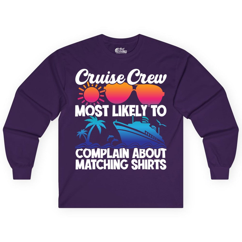 Cruise Crew Shirt - Funny Matching Group Vacation Tee for Cruises (Long Sleeve) in Purple - Cruise Crew Funny Matching Shirt Bold Sunglasses Tropical Ship Tee