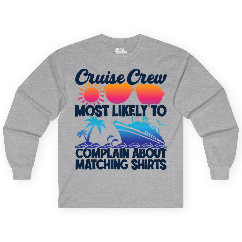 Cruise Crew Shirt - Funny Matching Group Vacation Tee for Cruises (Long Sleeve) in Sport Grey - Cruise Crew Funny Matching Shirt Bold Sunglasses Tropical Ship Tee